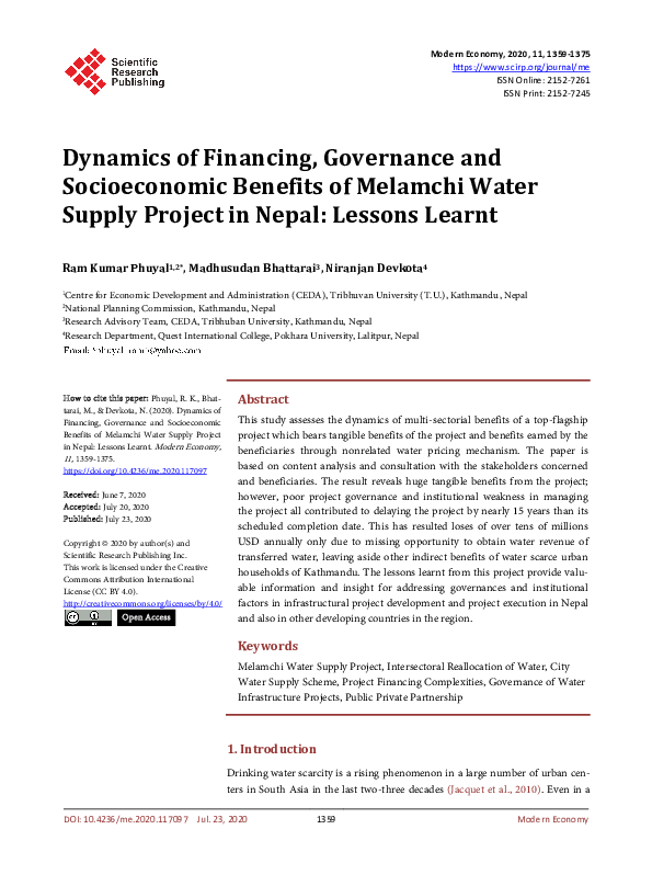 (PDF) Dynamics of Financing, Governance and Socioeconomic Benefits of ...