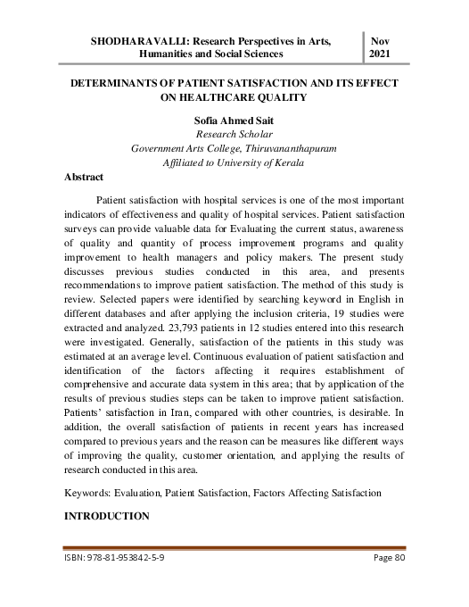 (PDF) Determinants of patient satisfaction and its effect on Healthcare ...