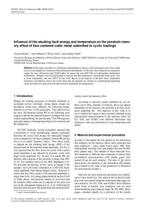 (PDF) Influence of the stacking fault energy and temperature on the ...