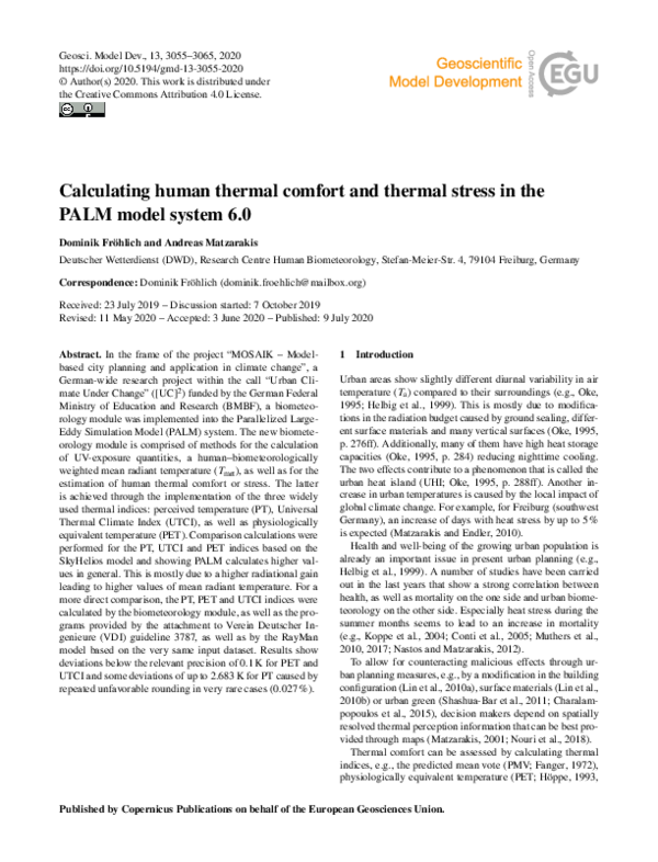 (PDF) Calculating human thermal comfort and thermal stress in the PALM ...