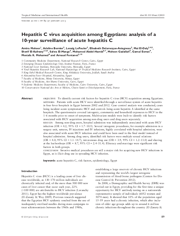 (PDF) Hepatitis C virus acquisition among Egyptians: analysis of a 10 ...