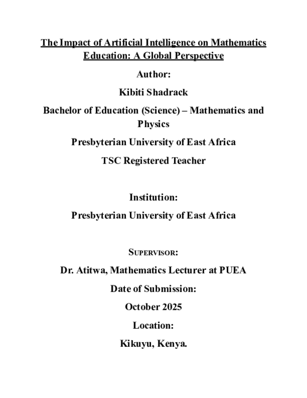 (PDF) The Impact of Artificial Intelligence on Mathematics Education: A ...