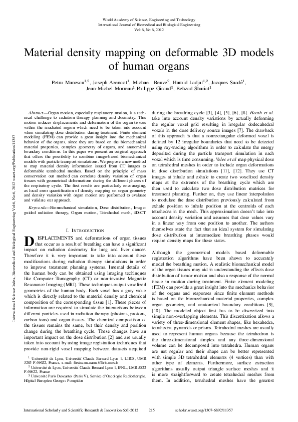(PDF) Material Density Mapping On Deformable 3D Models Of Human Organs