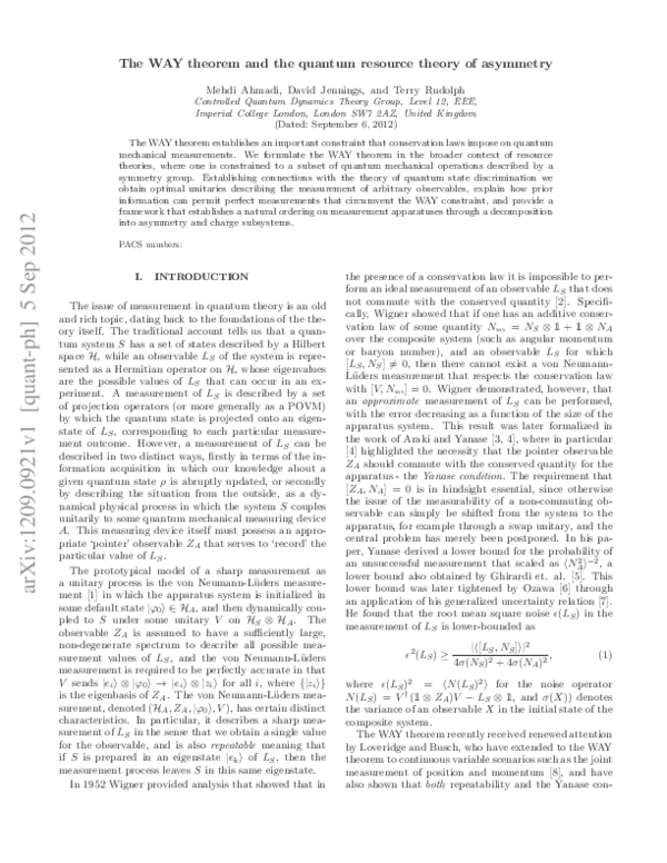 (PDF) The WAY theorem and the quantum resource theory of asymmetry