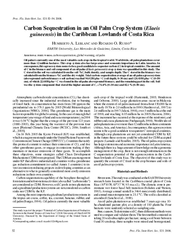 (PDF) Carbon Sequestration in an Oil Palm Crop System (Elaeis ...