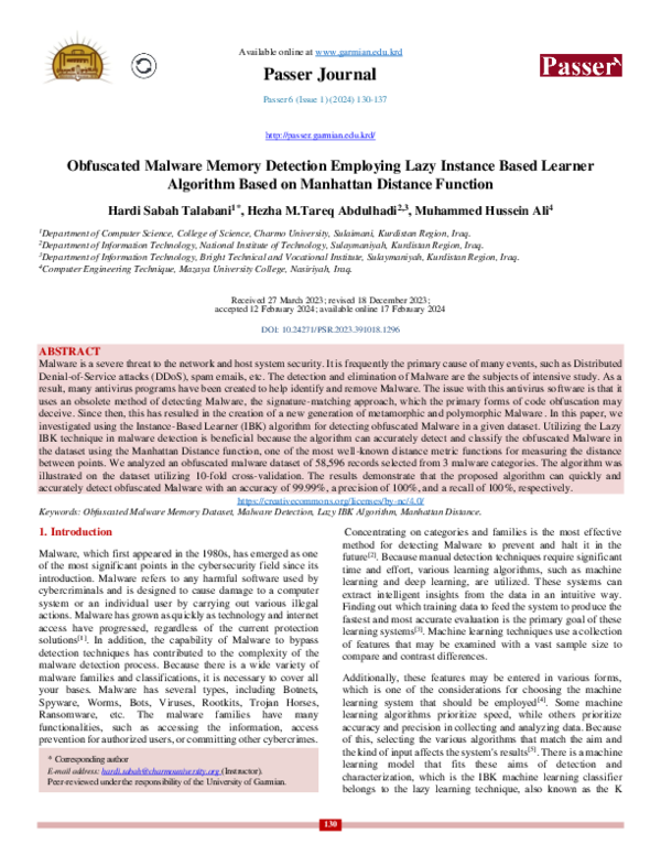 (PDF) Obfuscated Malware Memory Detection Employing Lazy Instance Based ...
