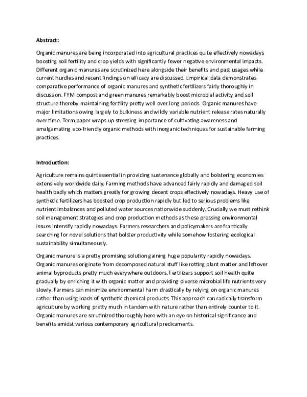 (PDF) The Impacts of Organic Manures on Crop Production