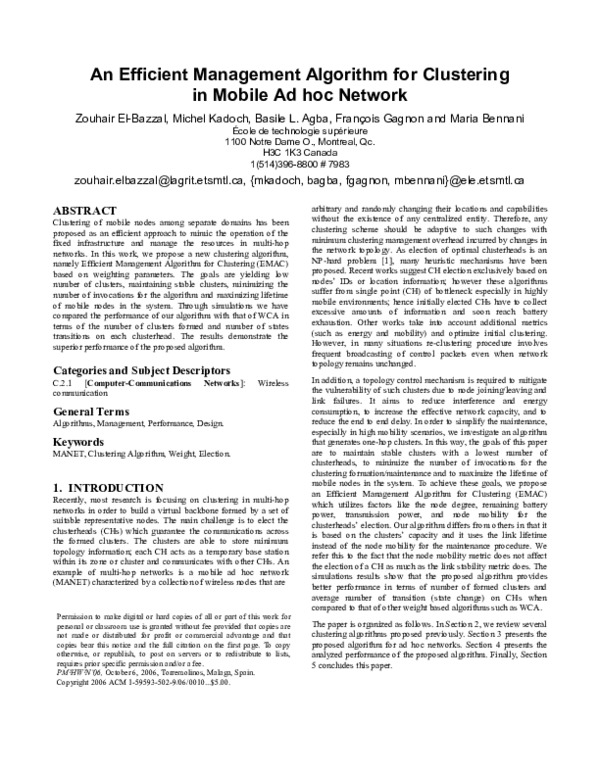 (PDF) An efficient management algorithm for clustering in mobile ad hoc ...