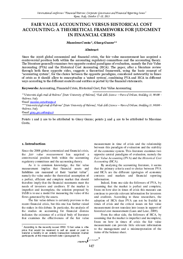 (PDF) Fair Value Accounting Versus Historical Cost Accounting: A ...