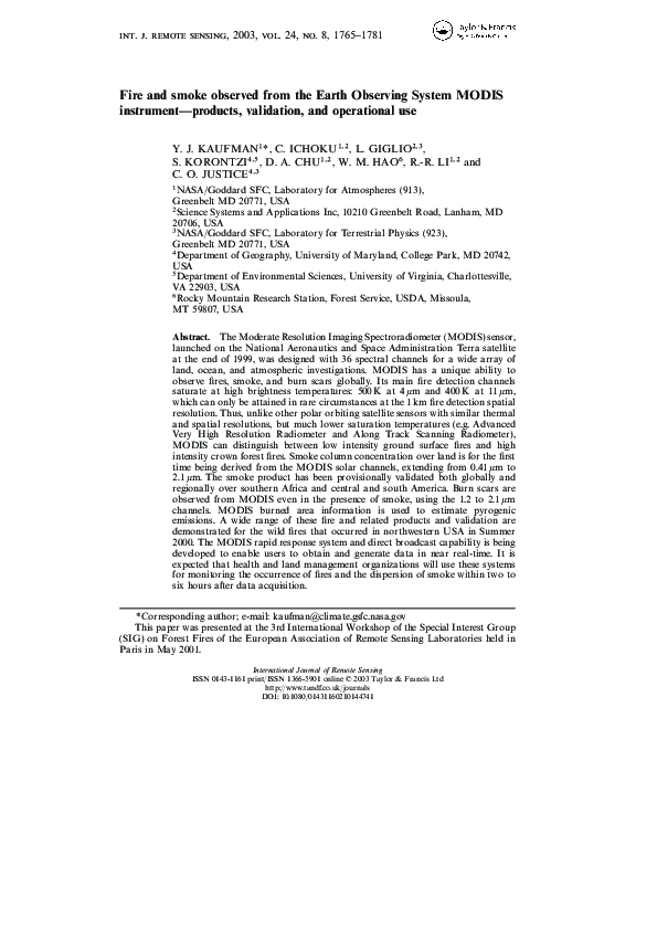 (PDF) Fire and smoke observed from the Earth Observing System MODIS ...