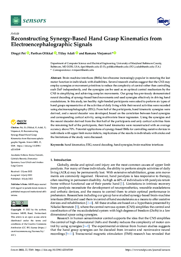 (PDF) Reconstructing Synergy-Based Hand Grasp Kinematics from ...