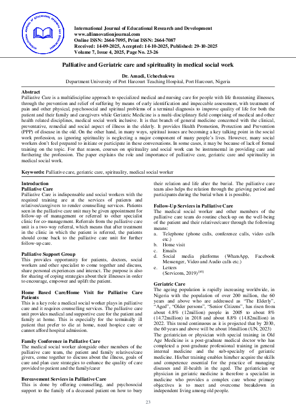 (PDF) Palliative and Geriatric Care and Spirituality in Medical Social Work