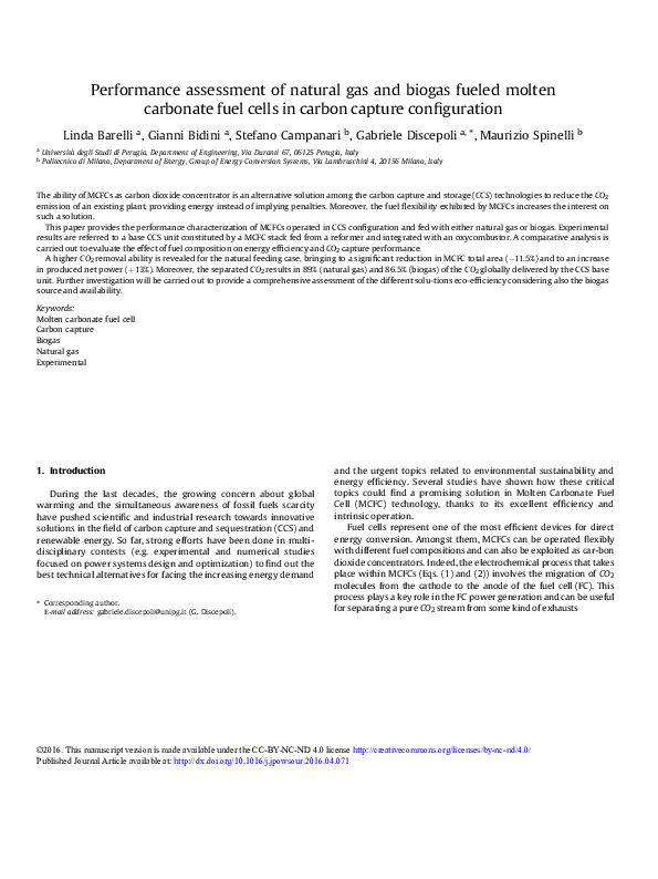 (PDF) Performance assessment of natural gas and biogas fueled molten ...