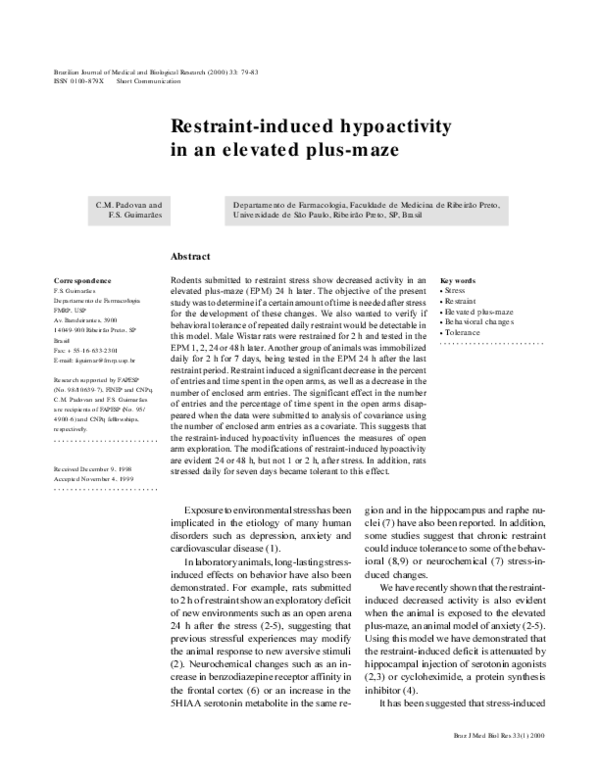 (PDF) Restraint-induced hypoactivity in an elevated plus-maze