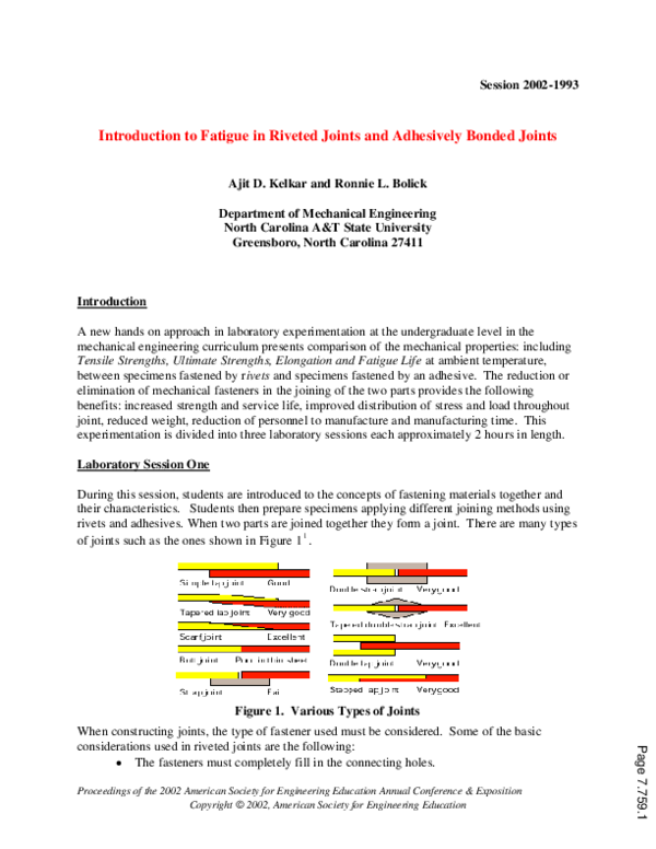 (PDF) Introduction To Fatigue In Riveted Joints And Adhesively Bonded ...