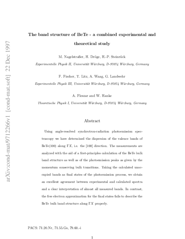 (PDF) Band structure of BeTe: A combined experimental and theoretical study