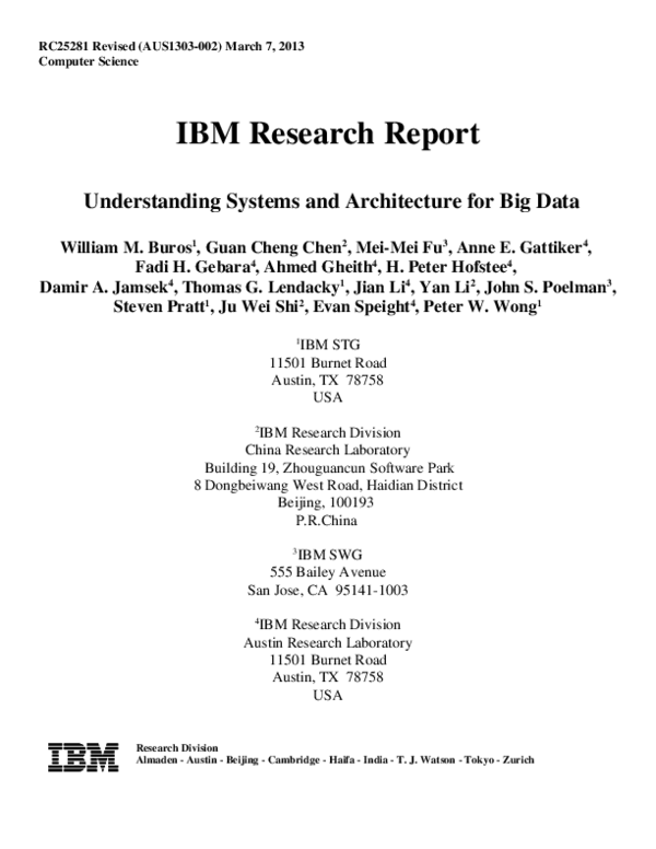(PDF) Understanding Systems and Architectures for Big Data