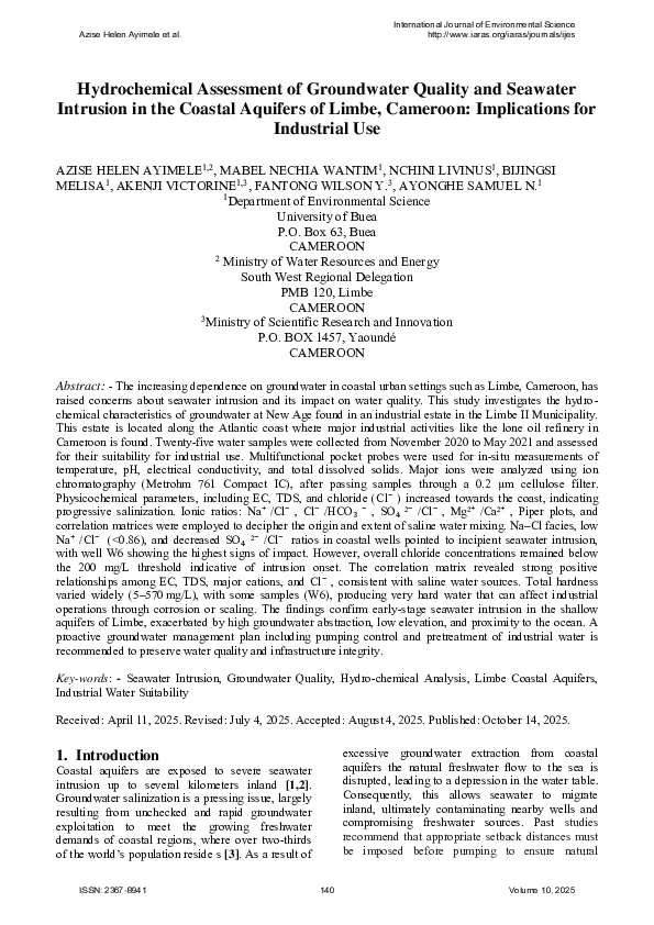 (PDF) Hydrochemical Assessment of Groundwater Quality and Seawater ...