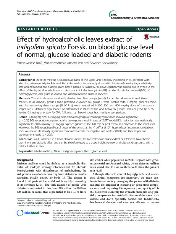 (PDF) Effect of hydroalcoholic leaves extract of Indigofera spicata ...
