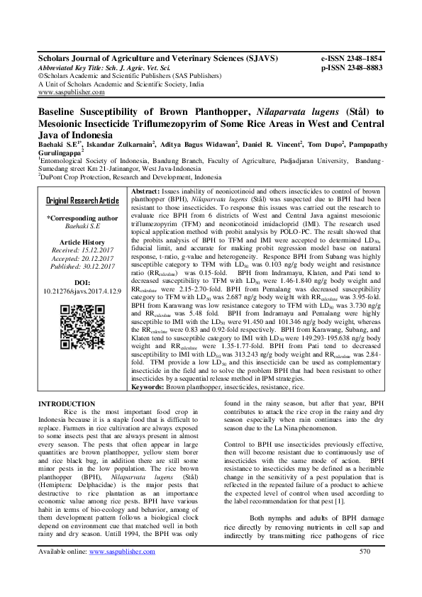 (PDF) Baseline Susceptibility of Brown Planthopper, Nilaparvata lugens ...