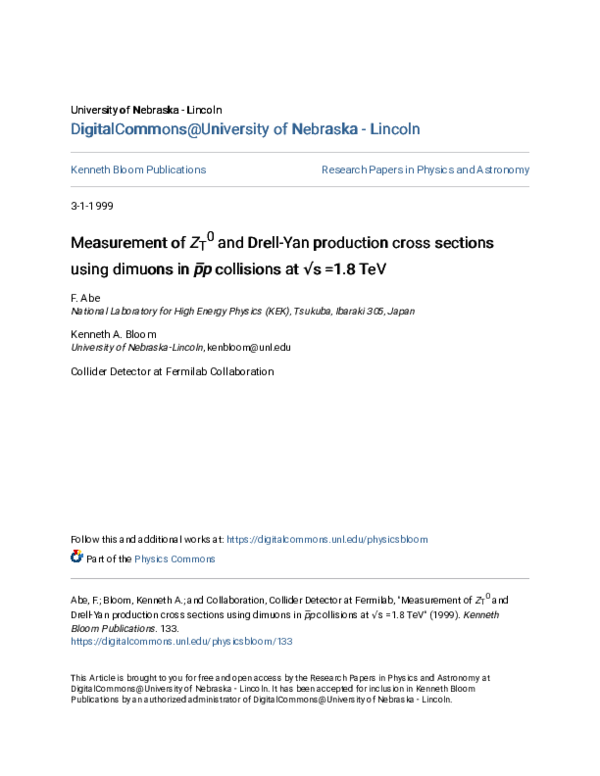 (PDF) Measurement of Z0 and Drell-Yan production cross sections using ...