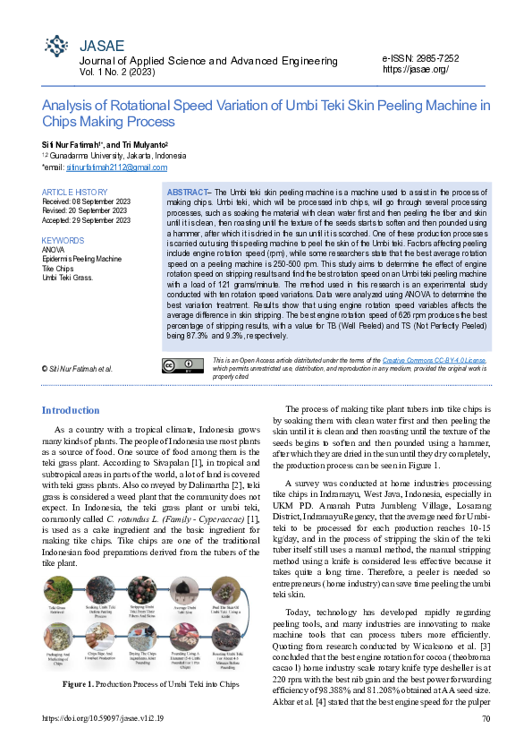 (PDF) Analysis of Rotational Speed Variation of Umbi Teki Skin Peeling ...