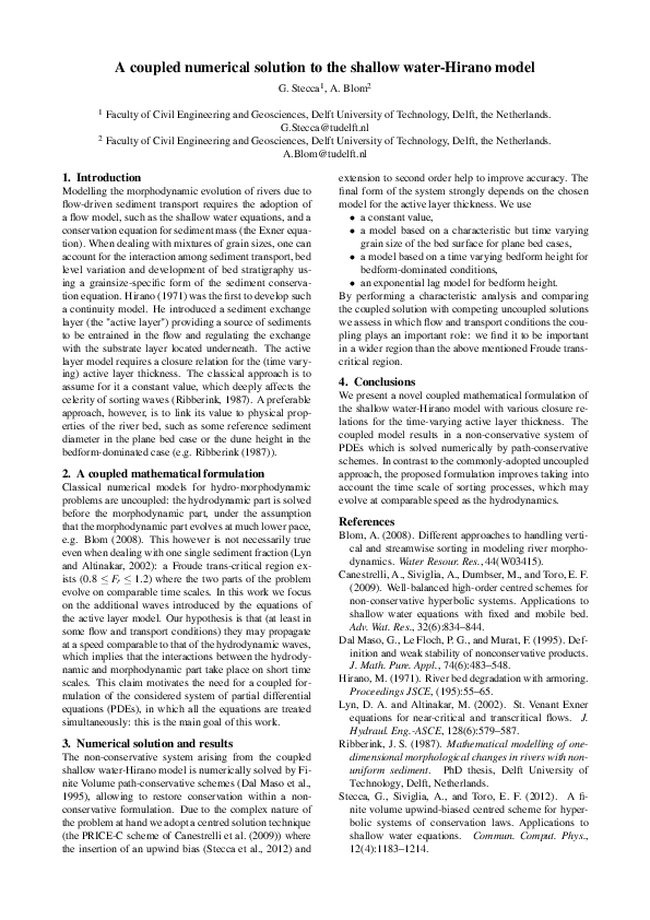(PDF) A coupled numerical solution to the shallow water-Hirano model