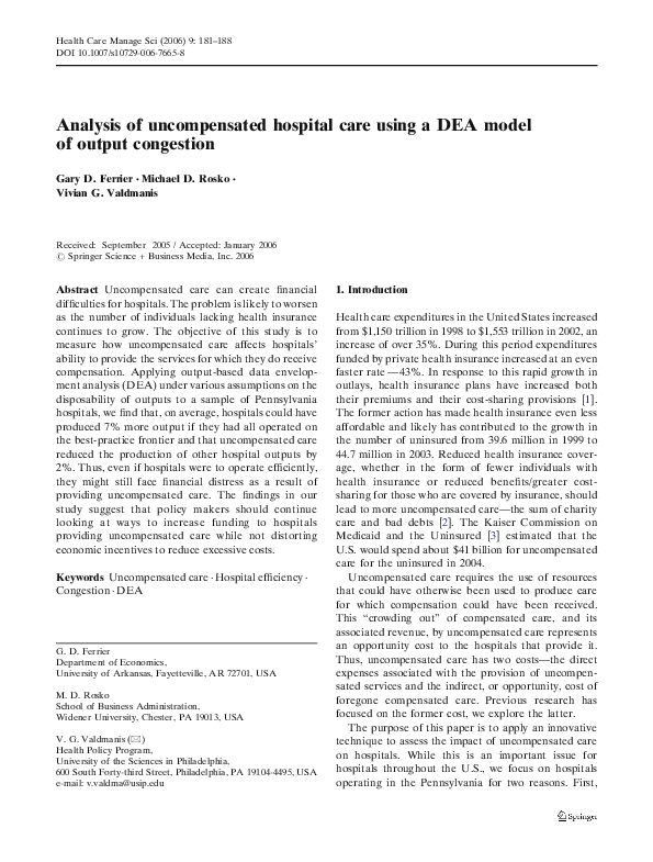 (PDF) Analysis of uncompensated hospital care using a DEA model of ...