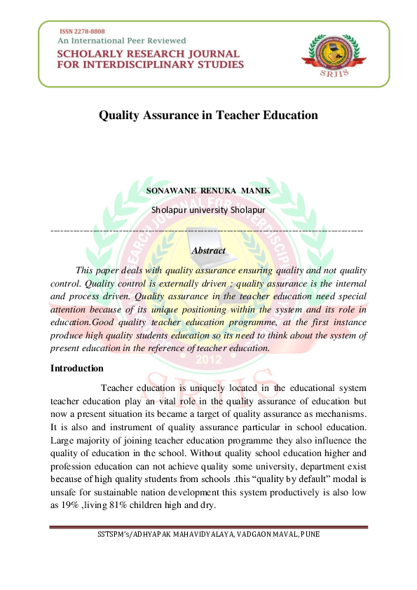 (PDF) Quality Assurance in Teacher Education