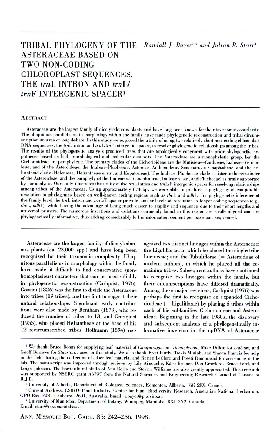 (PDF) Tribal Phylogeny of the Asteraceae Based on Two Non-Coding ...