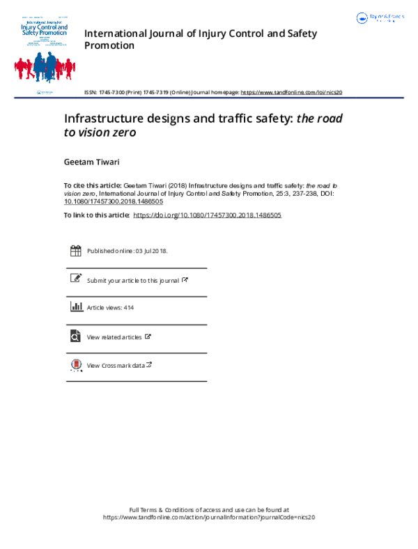 (PDF) Infrastructure designs and traffic safety: the road to vision zero