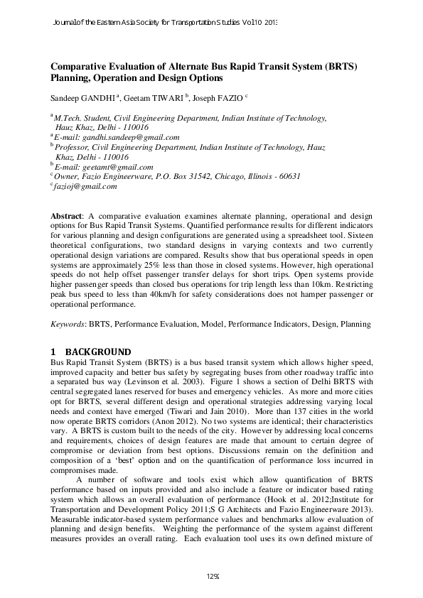 (PDF) Comparative Evaluation of Alternate Bus Rapid Transit System ...