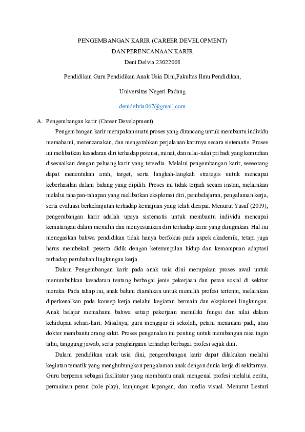 (PDF) PENGEMBANGAN KARIR (CAREER DEVELOPMENT) DAN PERENCANAAN KARIR