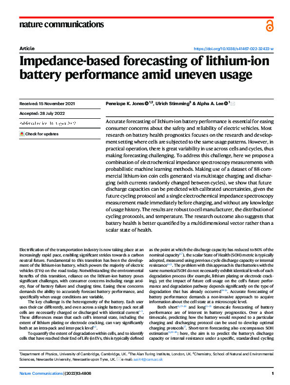 (PDF) Impedance-based forecasting of lithium-ion battery performance ...
