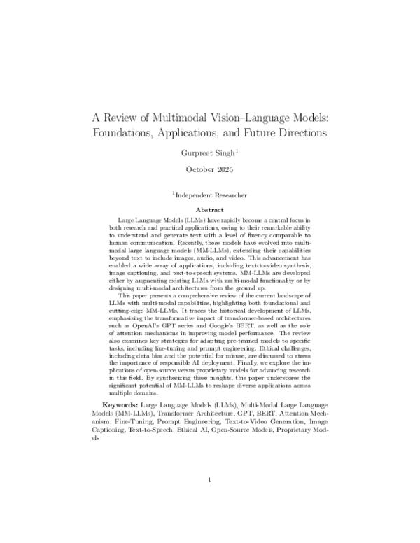(PDF) A Review of Multimodal Vision-Language Models: Foundations ...