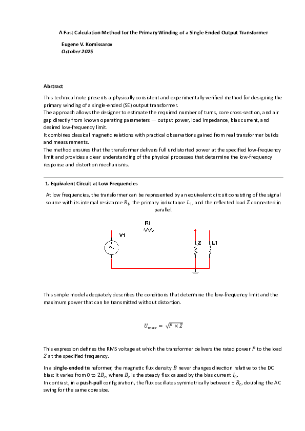(PDF) A Fast Calculation Method for the Primary Winding of a Single ...