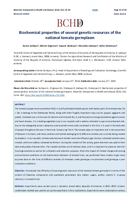 (PDF) Biochemical properties of several genetic resources of the ...
