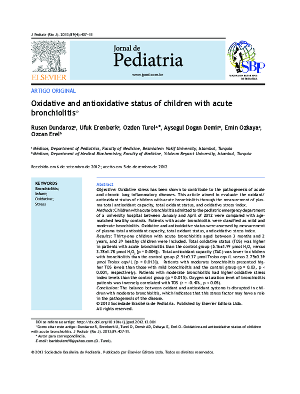 (PDF) Oxidative and antioxidative status of children with acute ...