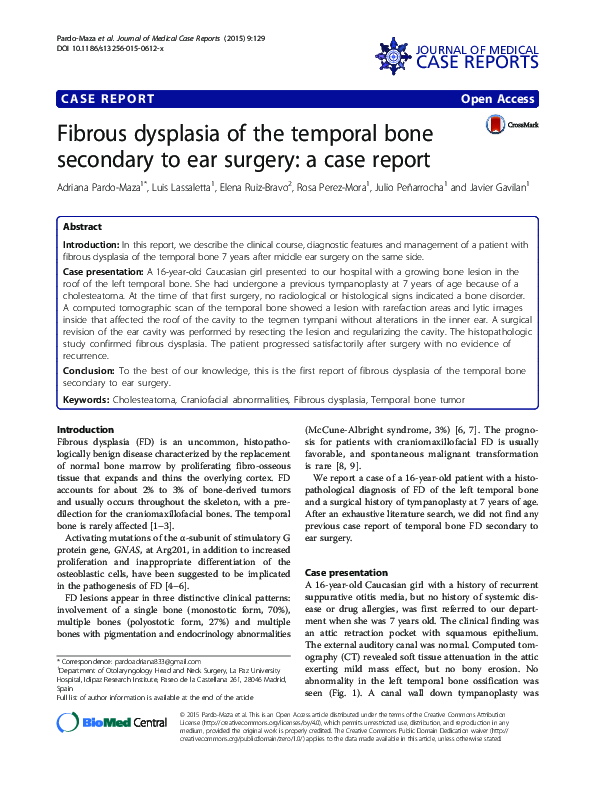 (PDF) Fibrous dysplasia of the temporal bone secondary to ear surgery ...