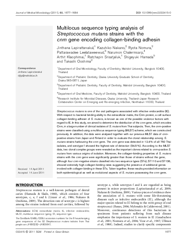 (PDF) Multilocus sequence typing analysis of Streptococcus mutans ...