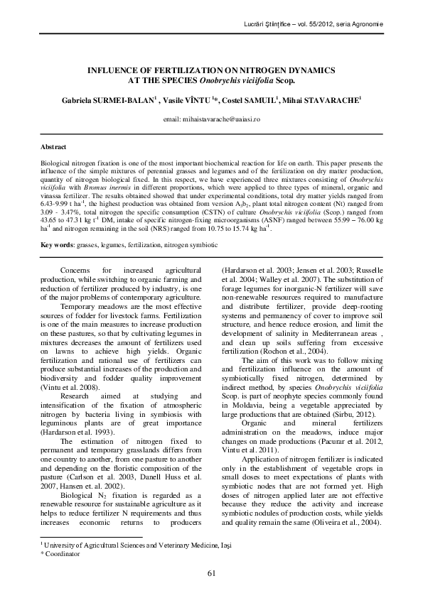 (PDF) INFLUENCE OF FERTILIZATION ON NITROGEN DYNAMICS AT THE SPECIES ...