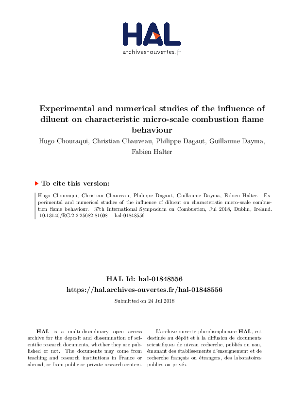 (PDF) Experimental and numerical studies of the influence of diluent on ...