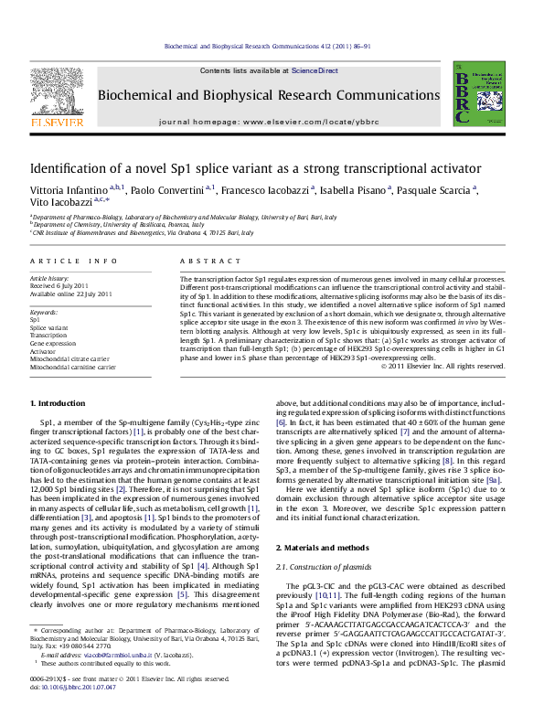 (PDF) Identification of a novel Sp1 splice variant as a strong ...