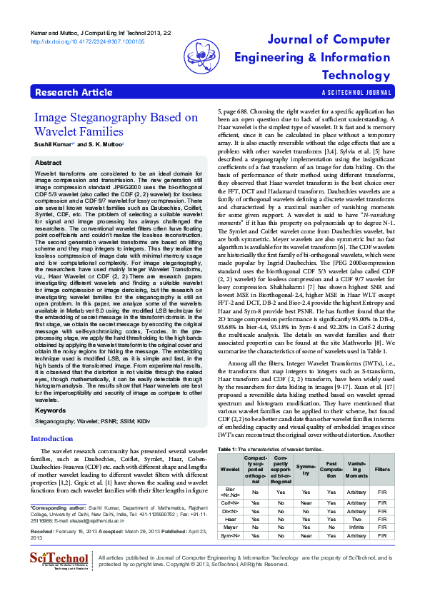 (PDF) Image Steganography Based on Wavelet Families