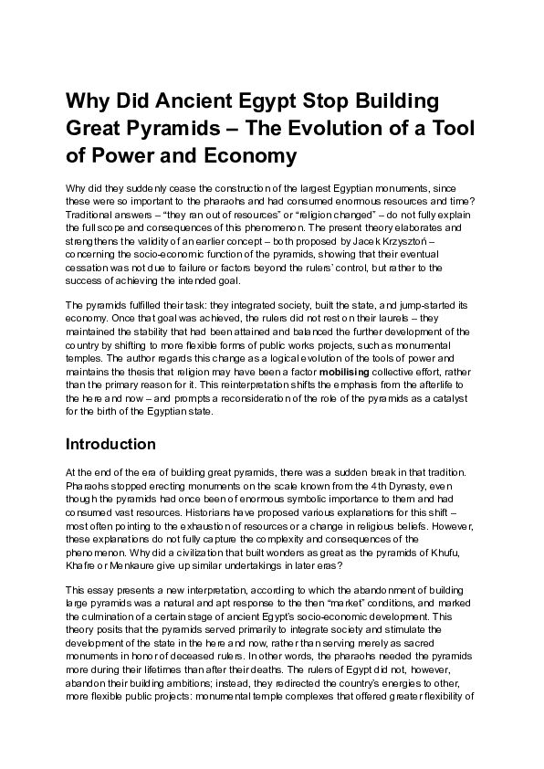 (PDF) Why Did Ancient Egypt Stop Building Great Pyramids -The Evolution ...