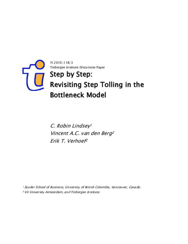 (PDF) Step by Step: Revisiting Step Tolling in the Bottleneck Model