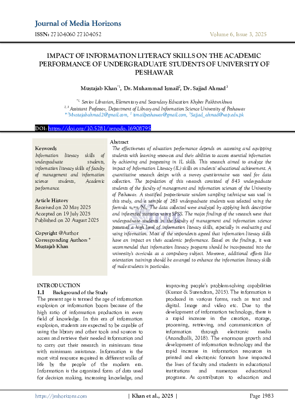 (PDF) IMPACT OF INFORMATION LITERACY SKILLS ON THE ACADEMIC PERFORMANCE ...