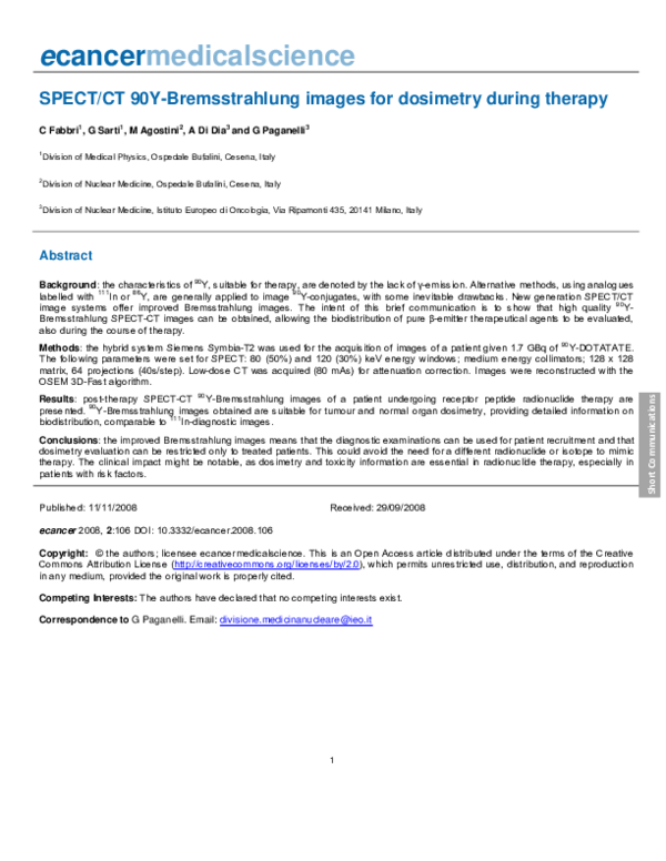 (PDF) SPECT/CT 90Y-Bremsstrahlung images for dosimetry during therapy