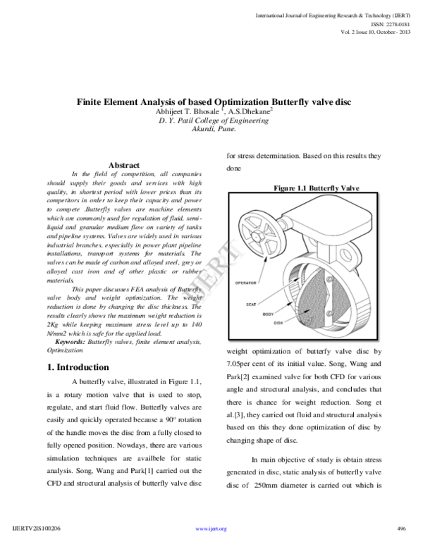 (PDF) Finite Element Analysis of based Optimization of Butterfly valve disc