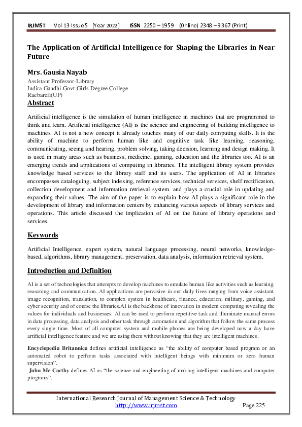 (PDF) The Application of Artificial Intelligence for Shaping the ...
